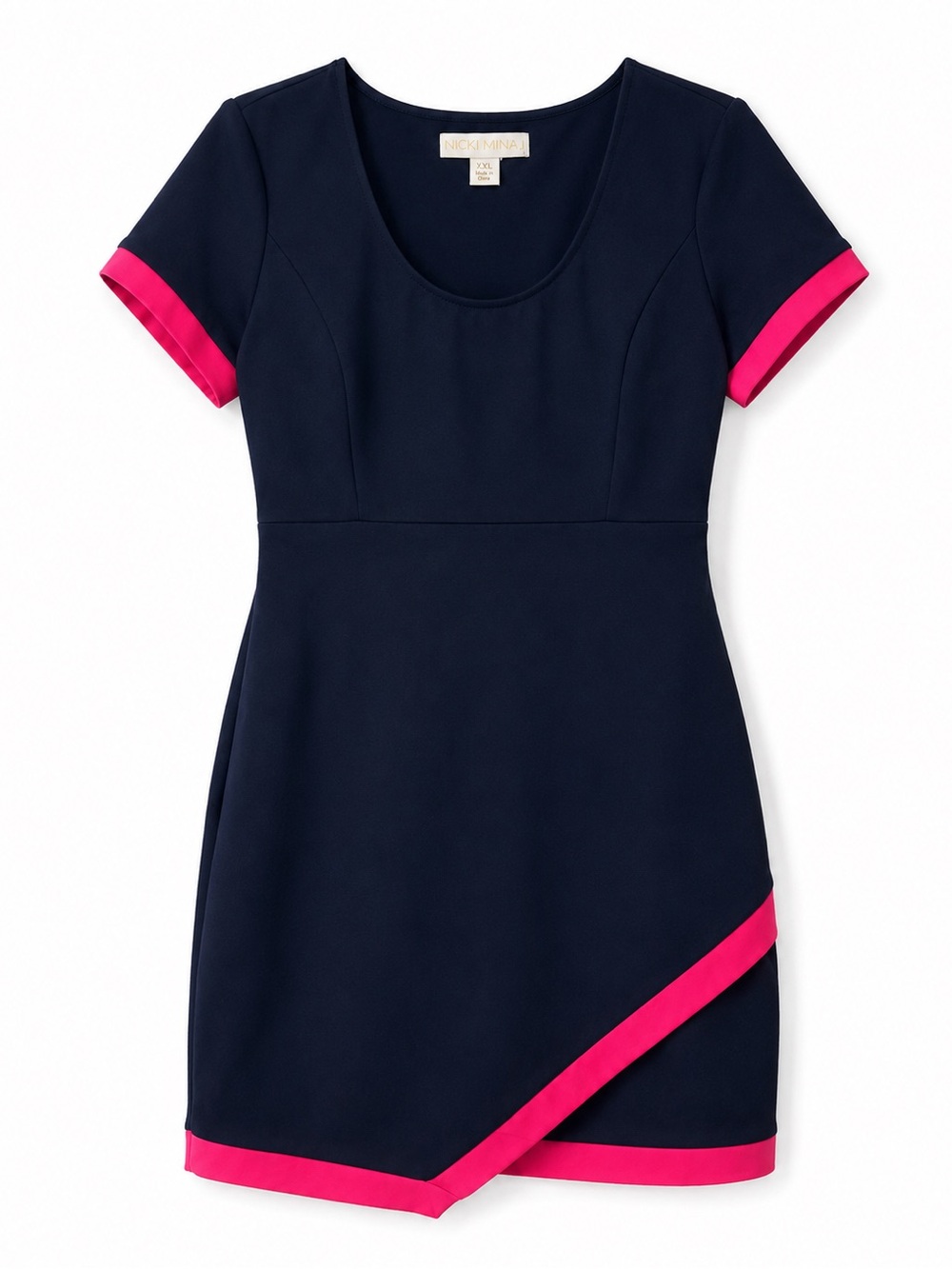 Nicki Minaj Navy Blue Hot Pink Trim Short Sleeve Dress XXL
